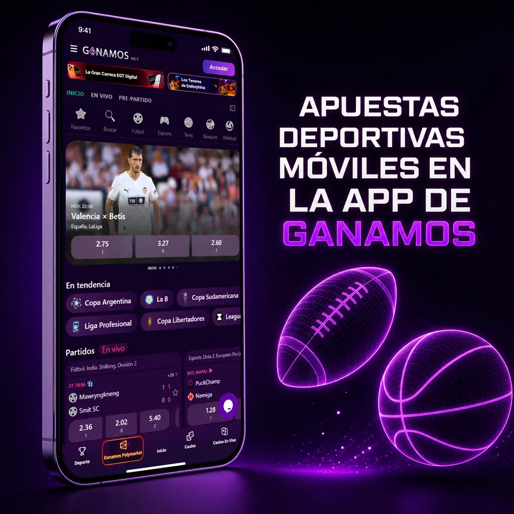 Apuestas deportivas en vivo desde la app de Ganamos, con fútbol argentino, básquet, tenis y más de 20 disciplinas.