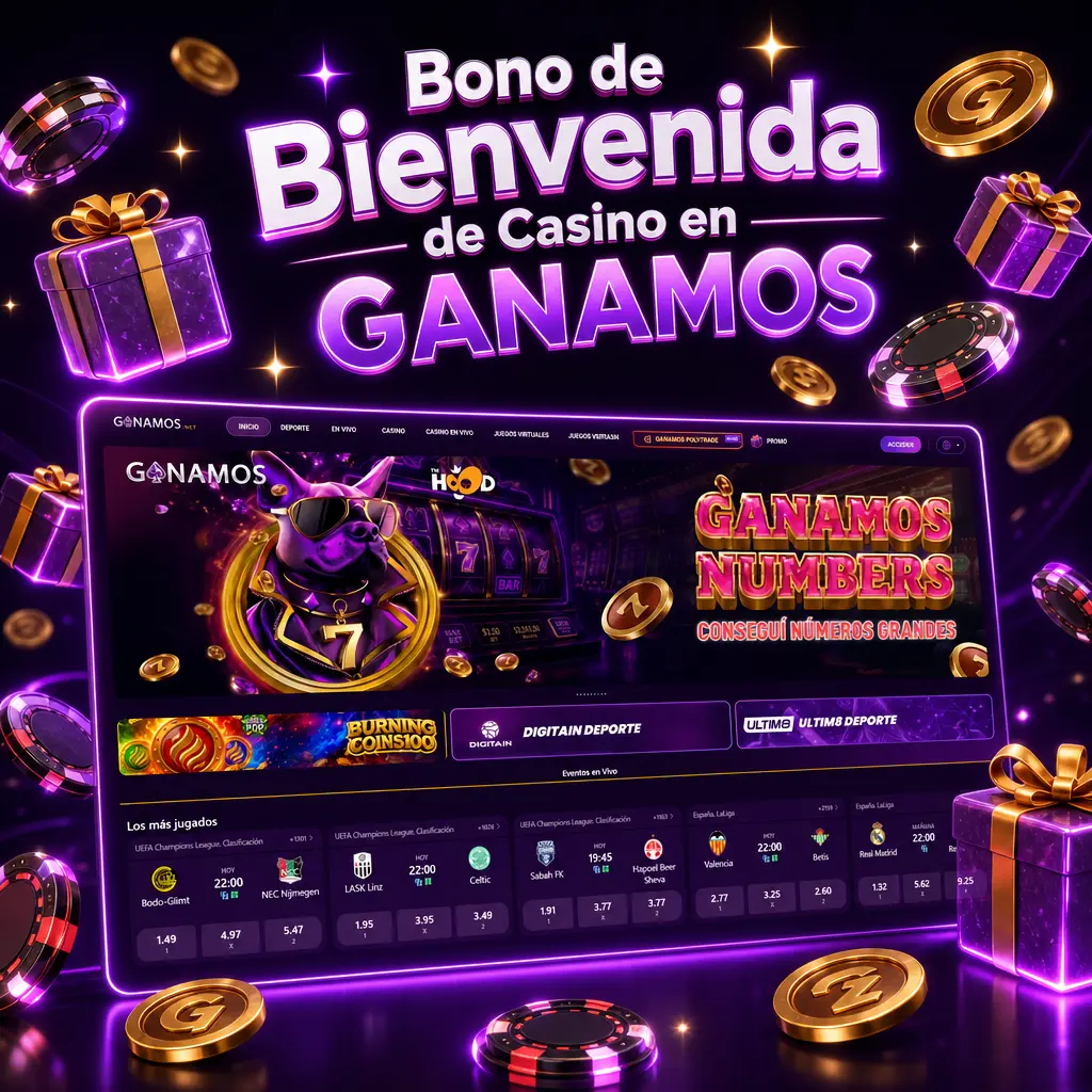 Bono de bienvenida en Ganamos casino: 200% hasta ARS 500.000 en tu primer depósito más 100 giros gratis en tragamonedas.