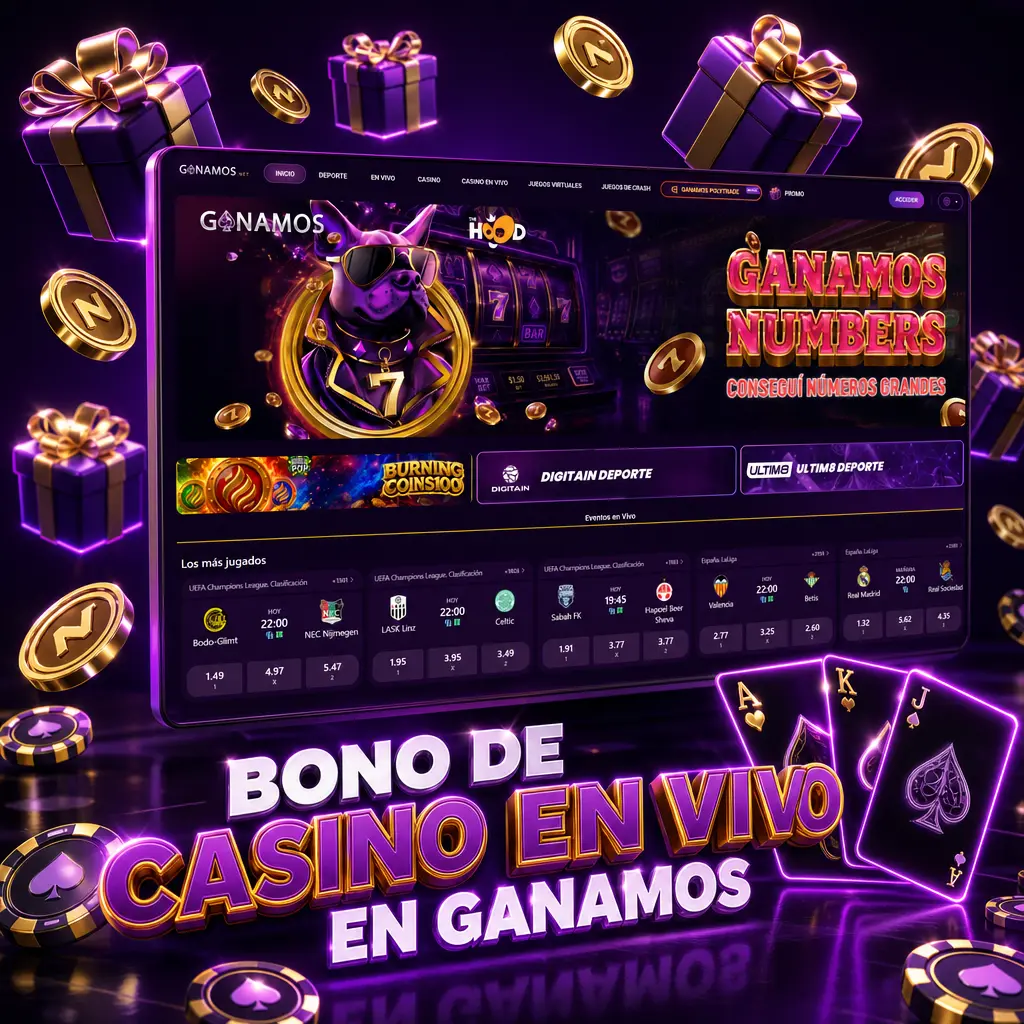 Bono de casino en vivo en Ganamos: 200% hasta ARS 500.000 más 100 giros gratis en tu primer depósito