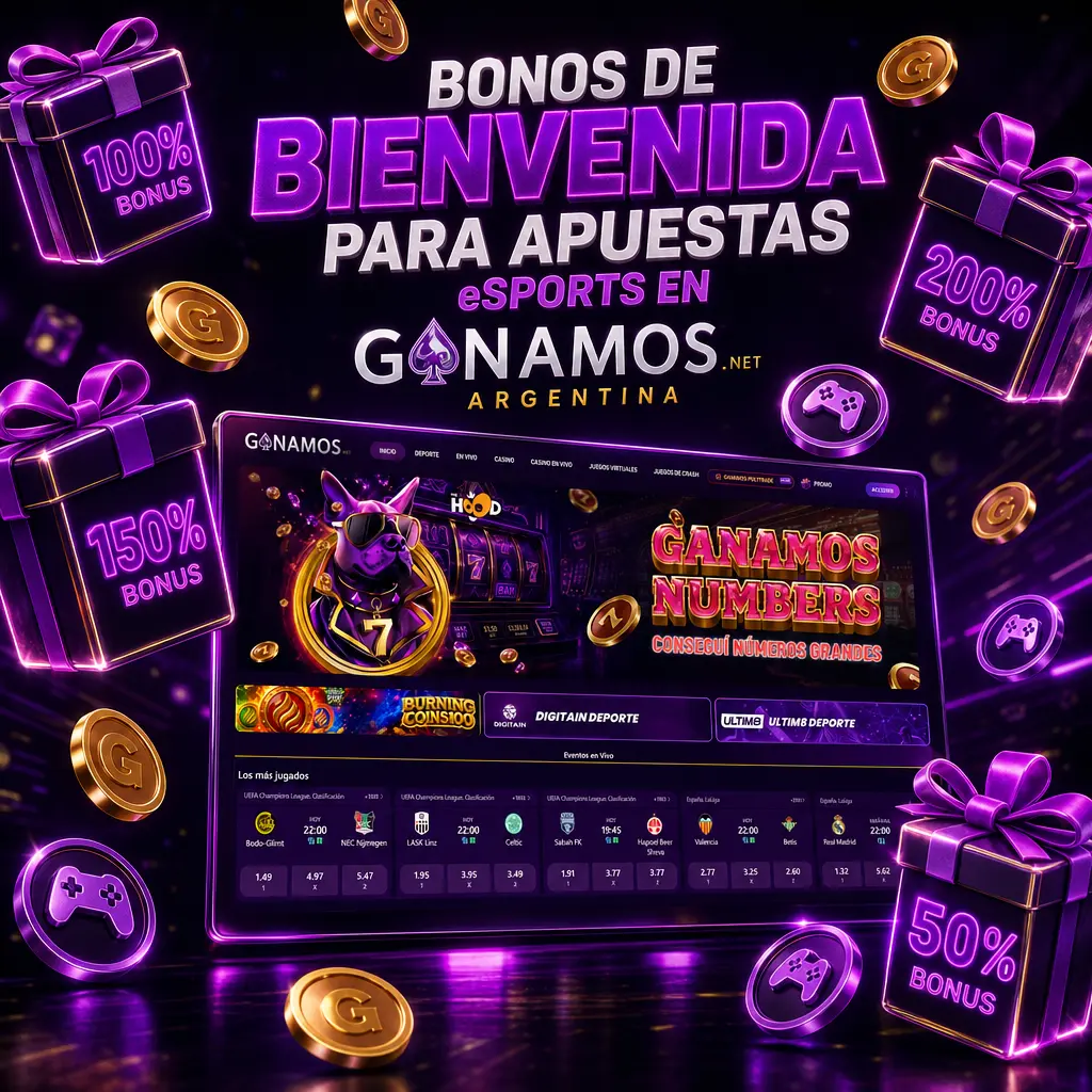 Bono de bienvenida 200% hasta 500.000 ARS y 100 giros gratis para apostar en eSports en Ganamos Argentina.