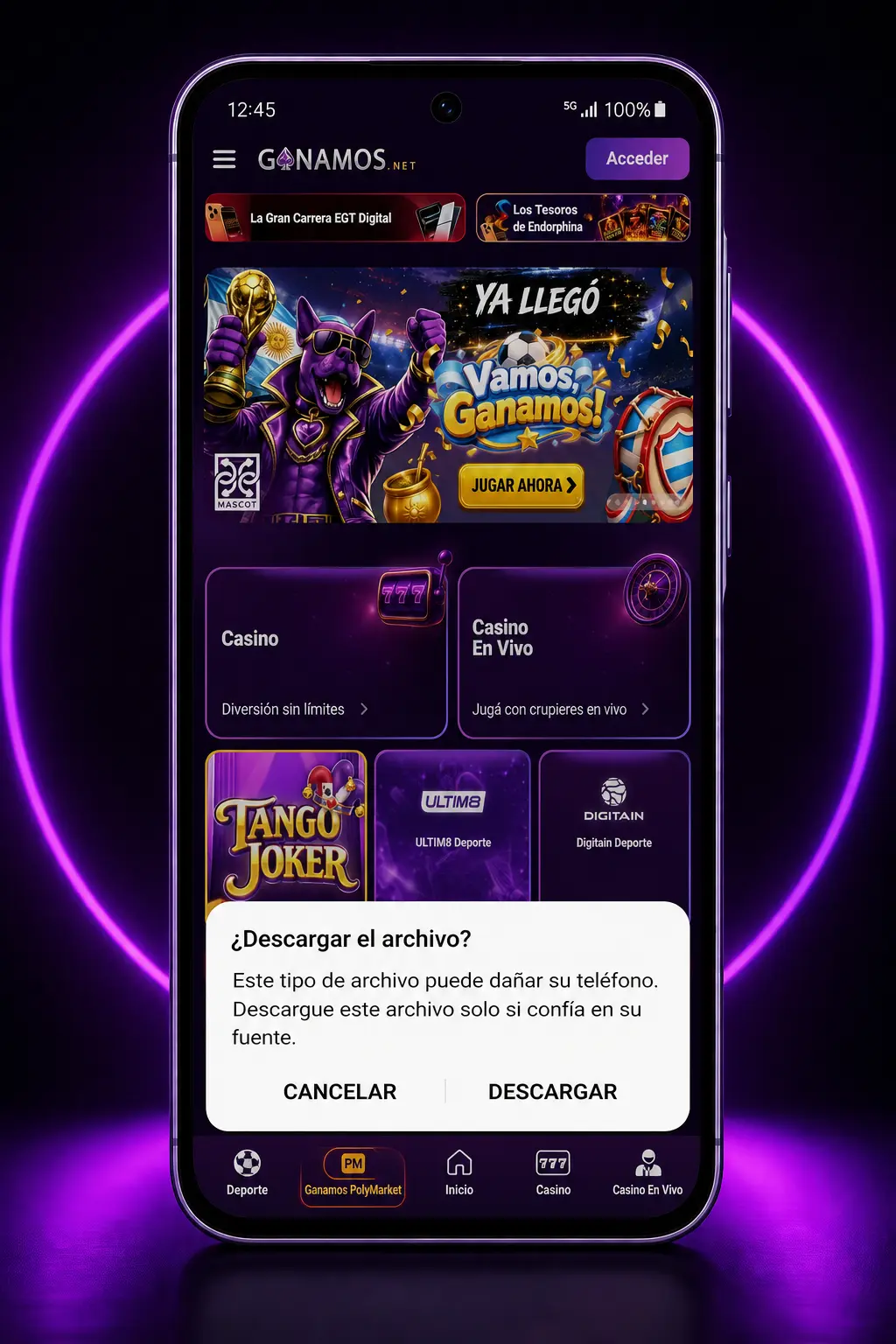 Pasos para descargar e instalar el APK de Ganamos en Android desde el sitio oficial, compatible con Android 4.1 o superior.