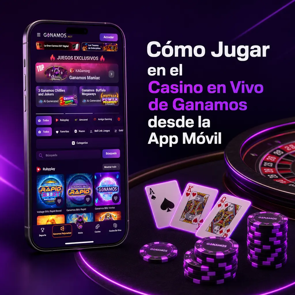 Descargá la app de Ganamos, cargá saldo y jugá en el casino en vivo con ruleta, blackjack y bacará desde tu celular.