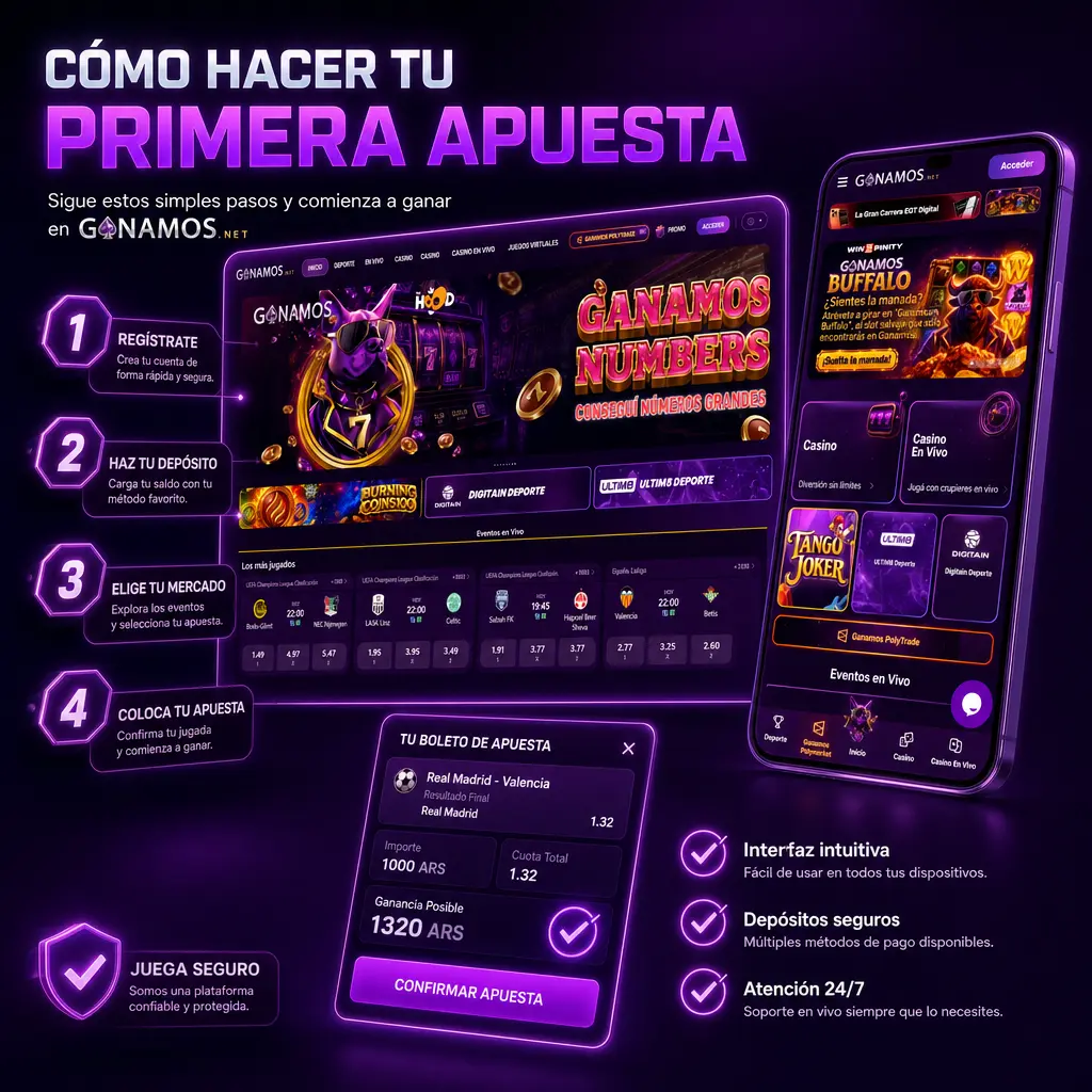 Guía paso a paso para hacer tu primera apuesta en Ganamos: registro, carga de saldo y confirmación en minutos.