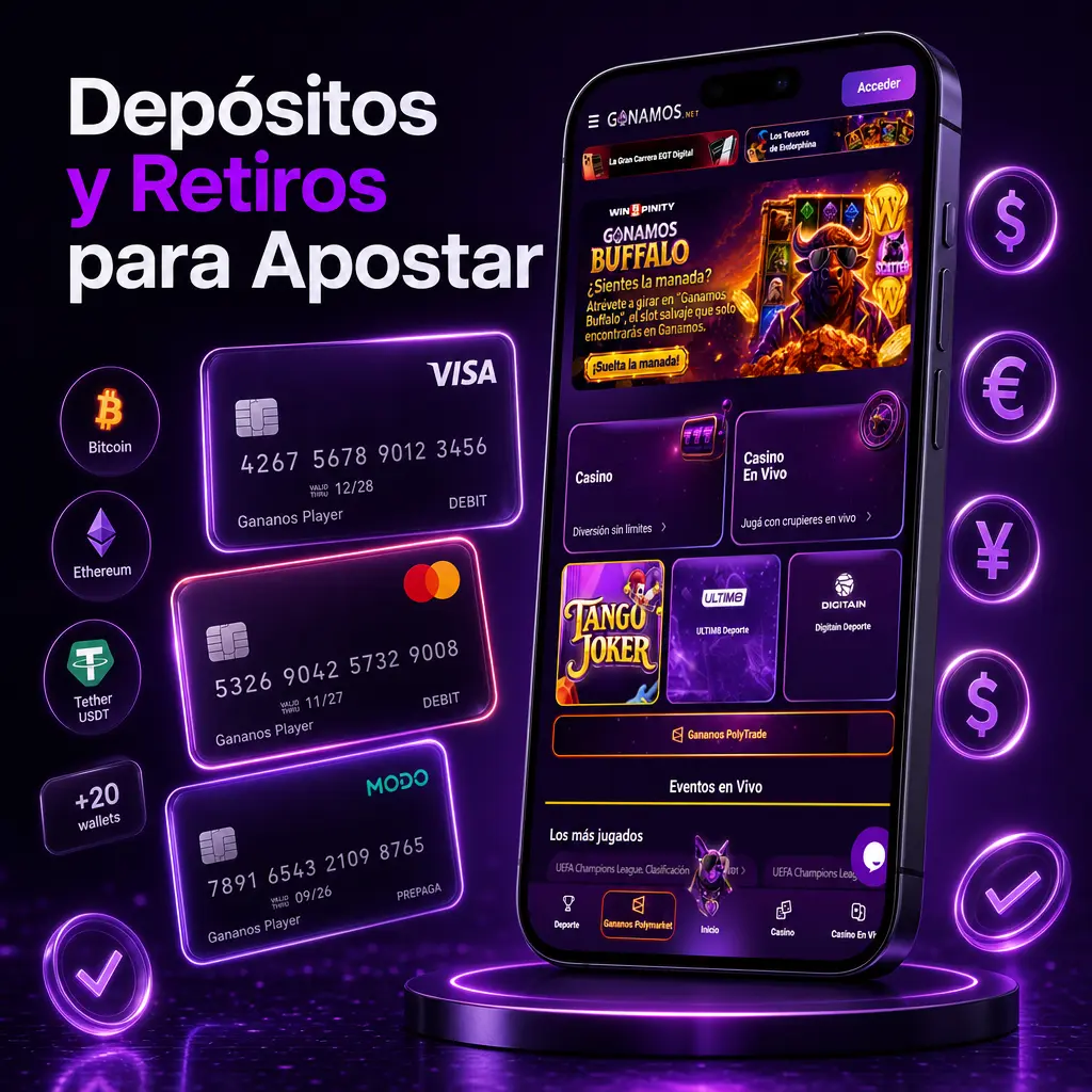 Depósitos y retiros en Ganamos: Mercado Pago, cripto, tarjetas y más métodos rápidos y seguros para apostar.