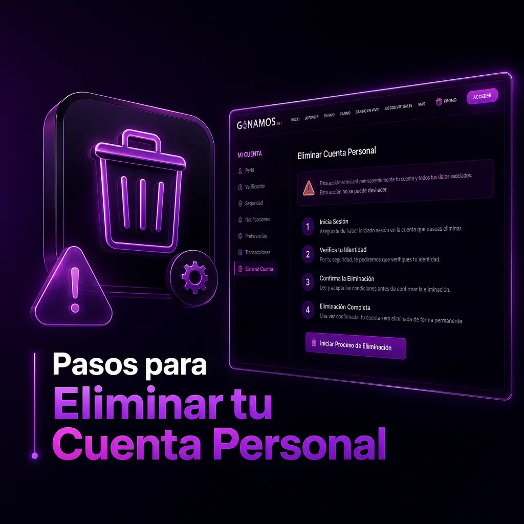 Pasos para eliminar tu cuenta personal de Ganamos: retirar saldo, ir a configuración y confirmar identidad