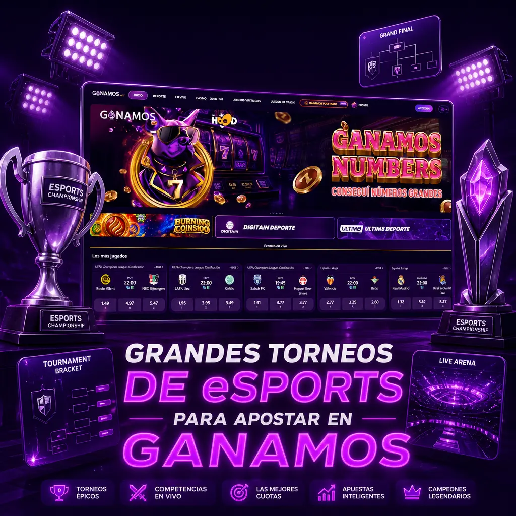 Tabla con los principales torneos de eSports por disciplina para apostar en Ganamos: CS2, Dota 2, LoL, Valorant y más.