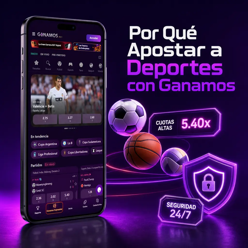 Plataforma Ganamos para apostar en deportes con cuotas altas, pagos rápidos y transmisiones en vivo gratuitas.