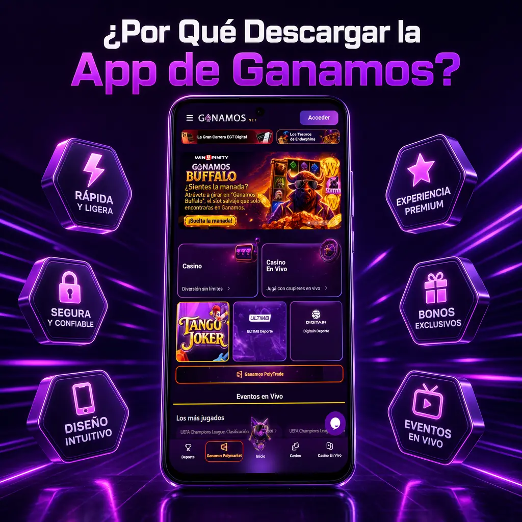 App de Ganamos: carga rápida, menos consumo de datos, acceso con huella digital y depósitos instantáneos para apostar en vivo.