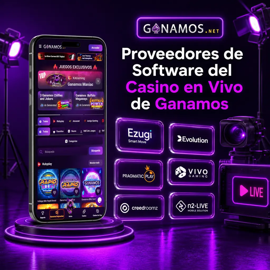 Proveedores de software del casino en vivo de Ganamos: Evolution, Pragmatic Play, Ezugi, Vivo Gaming, Playtech y LuckyStreak