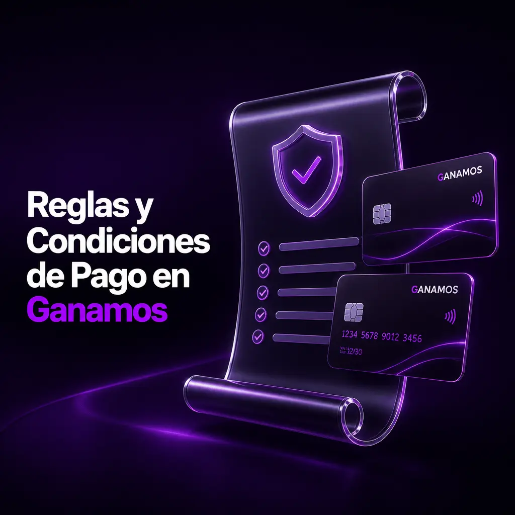 Reglas y condiciones de pago en Ganamos: verificación de identidad, límite diario de retiro y requisitos de rollover explicados.